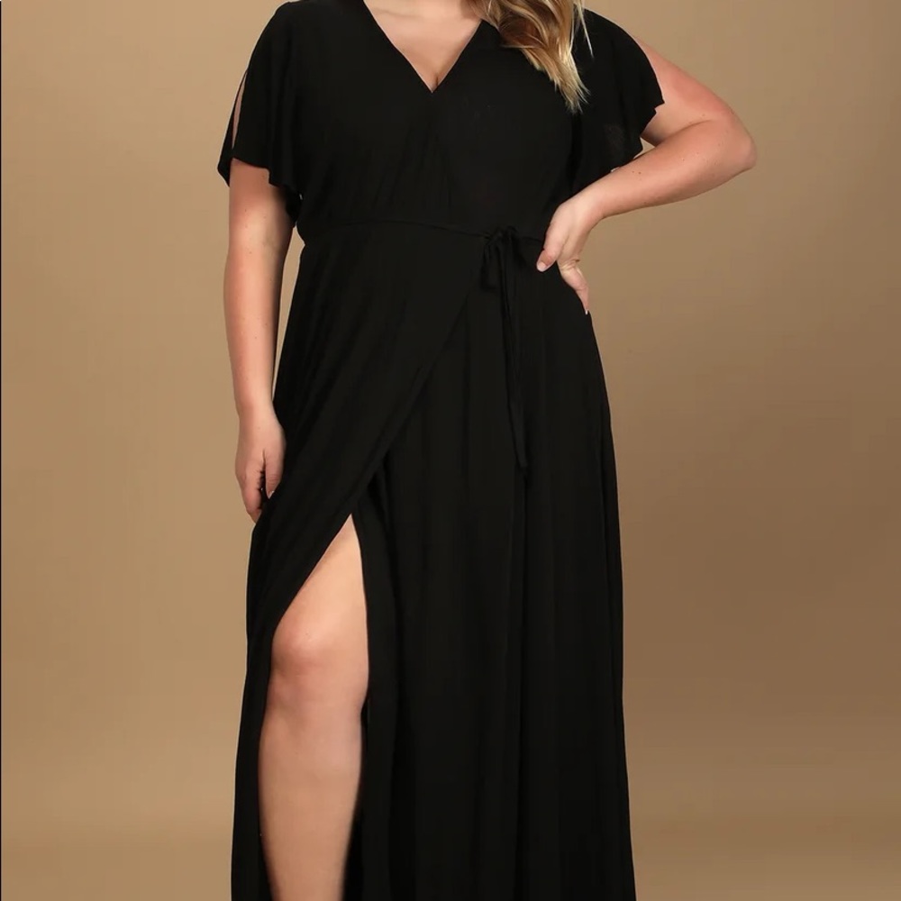 NWT Lulus Heart of Marigold Black Wrap Maxi Dress